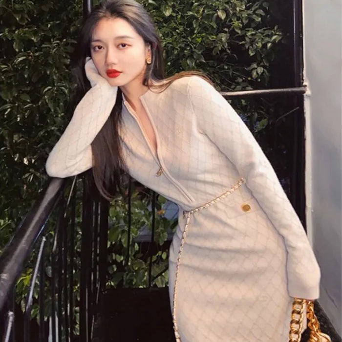 ダイヤモンドパターンニットワンピース