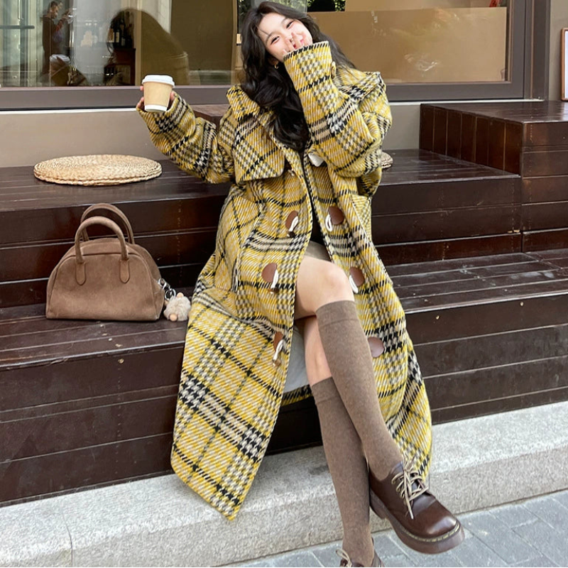 イエローチェックダッフルコート