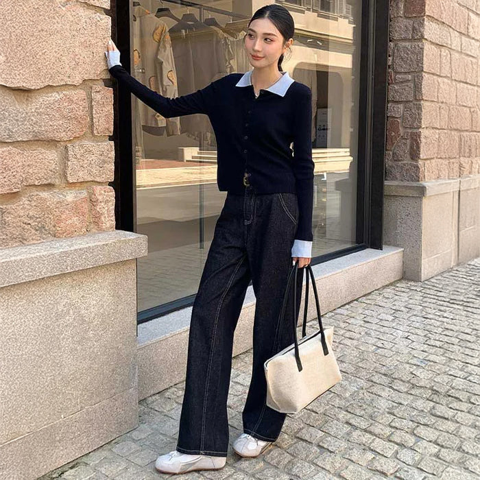 ハイウエストワイドストレートデニムパンツ