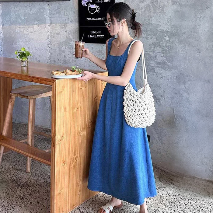 スクエアネックデニムワンピース