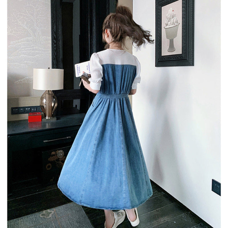 カットソードッキングデニムワンピース