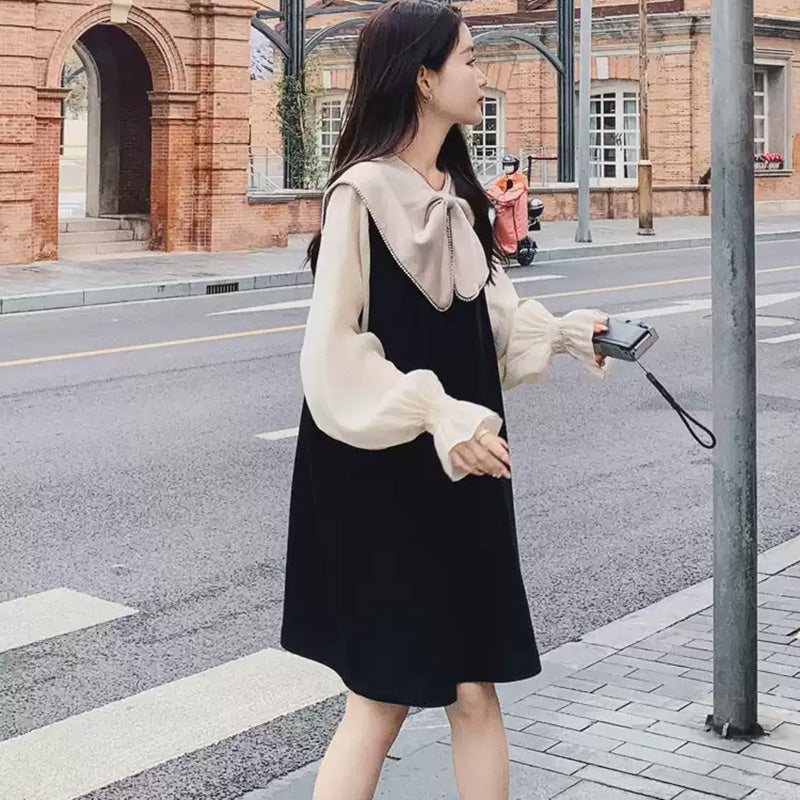 リボンディテールシアーパフスリーブワンピ