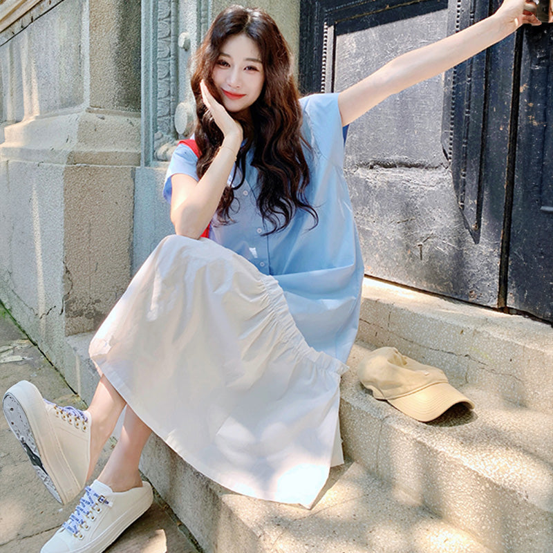 アシンメトリー切り替えシャツワンピース