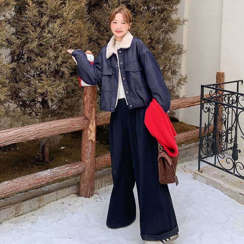 ボアカラーインディゴデニムジャケット