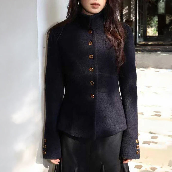 スタンドカラービジューボタンコート(2colors)