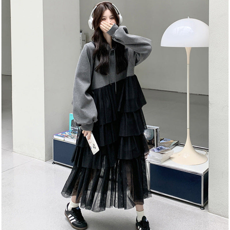 チュールドッキングパーカーワンピース