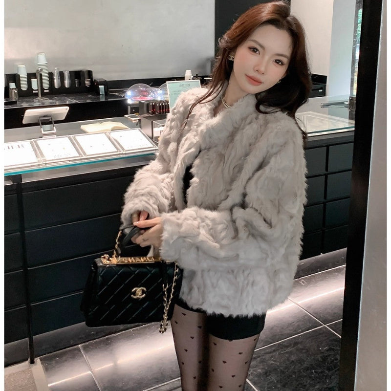 フェイクミンクスタンドカラージャケット(3colors)