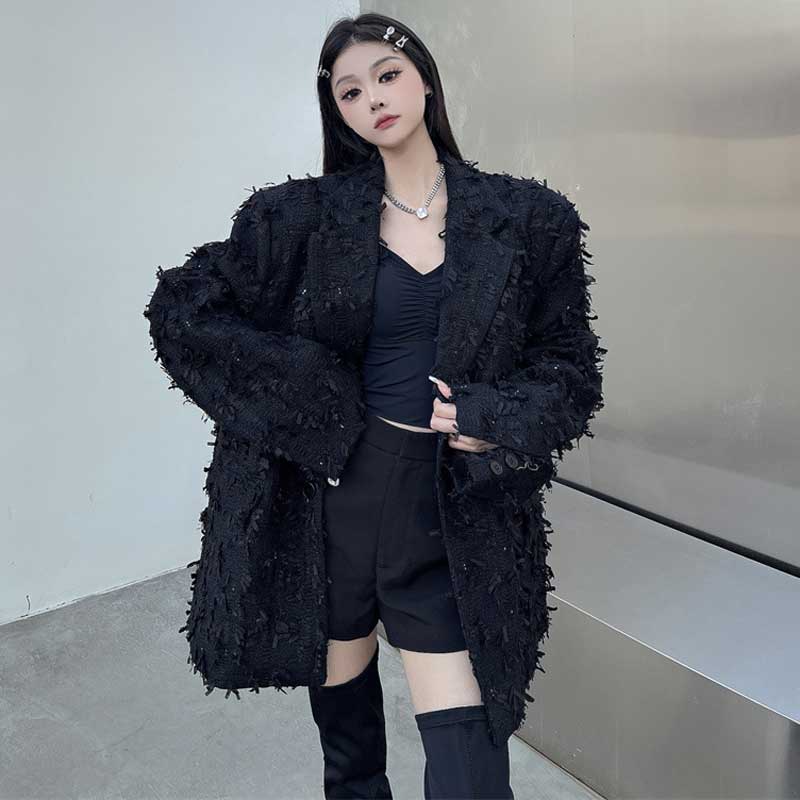 シャギーフリンジテーラードジャケット