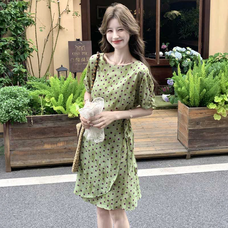 サイドリボンドットワンピース