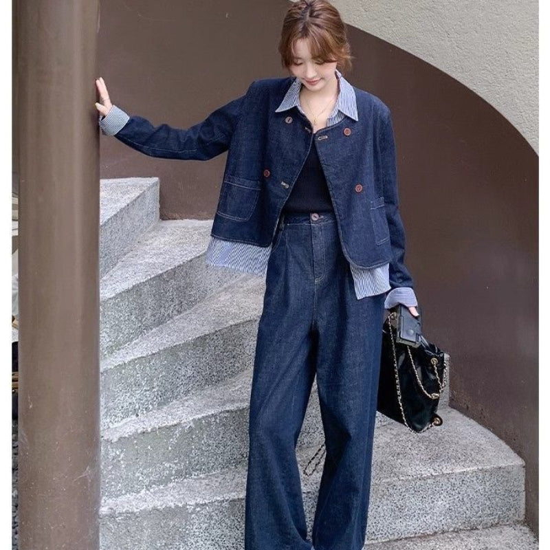 レイヤードデニムジャケット×ワイドデニムパンツセットアップ