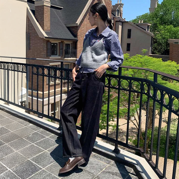 ハイウエストワイドストレートデニムパンツ