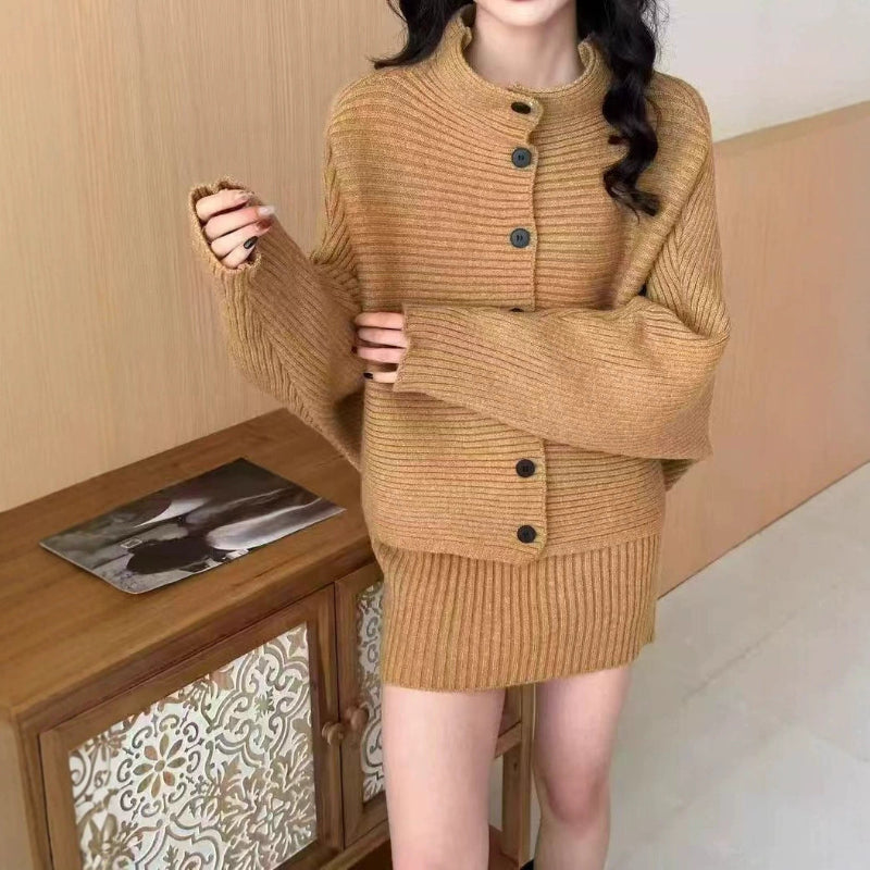 ドルマンリブニット×スカートセットアップ(5colors)