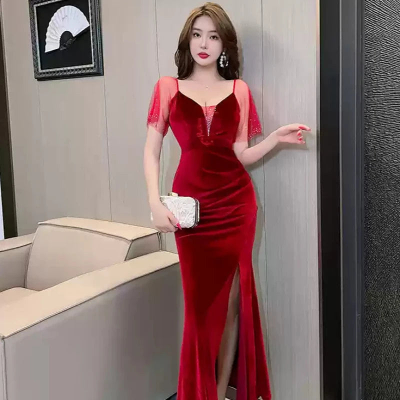 ベルベットストラップショルダードレス(3colors)