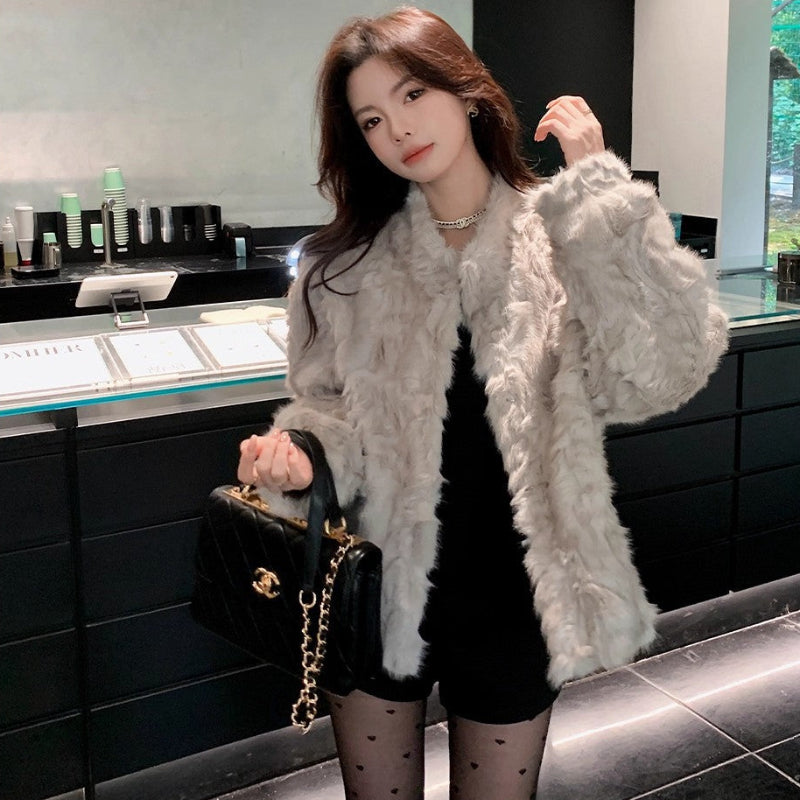 フェイクミンクスタンドカラージャケット(3colors)