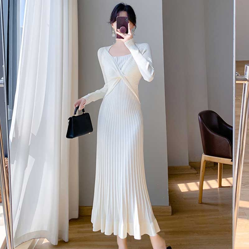 ツイストリブニットワンピース(4colors)