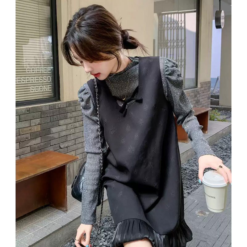 パフスリーブ×裾フリルミニワンピース