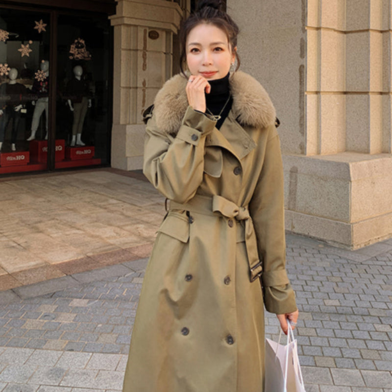 ボリュームファーカラートレンチコート(3colors) (赤・黒・ベージュ  