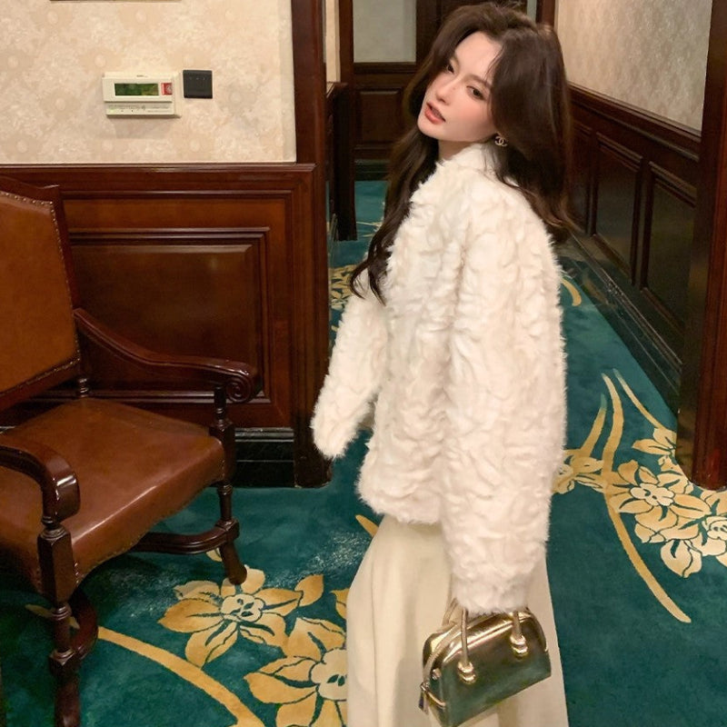 フェイクミンクスタンドカラージャケット(3colors)