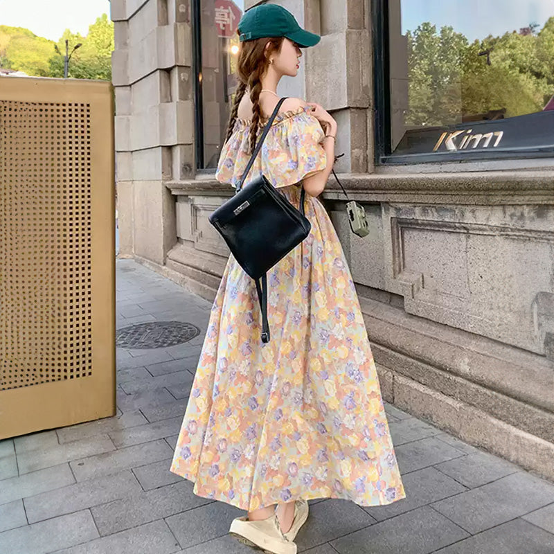 2wayオフショルダーフラワープリントワンピース