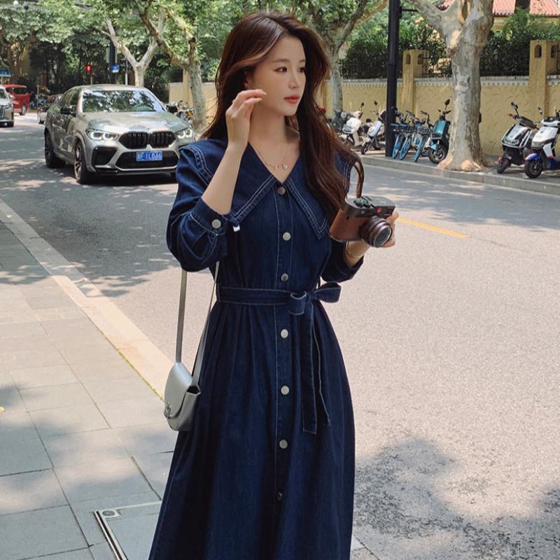 ビッグカラーデニムワンピース