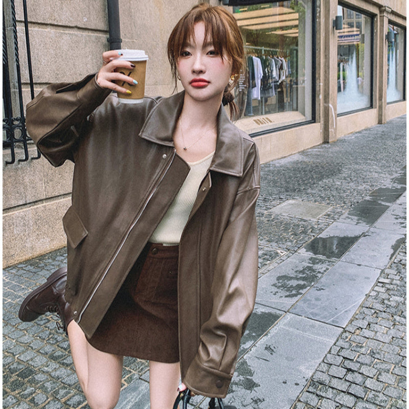 オーバーサイズフェイクレザージャケット(2colors)