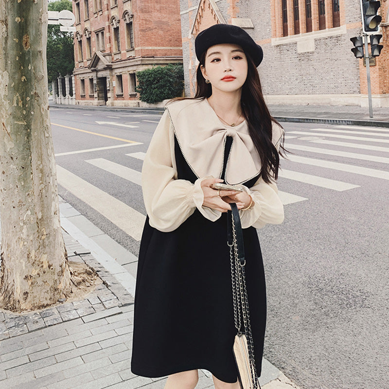 リボンディテールシアーパフスリーブワンピ