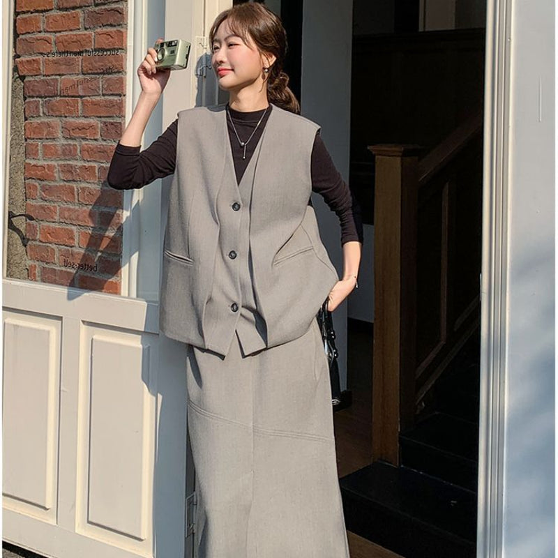 スモーキーグレーベスト×スカートセット