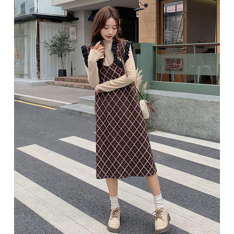 Aラインチェック柄ジャンパースカート(2colors)