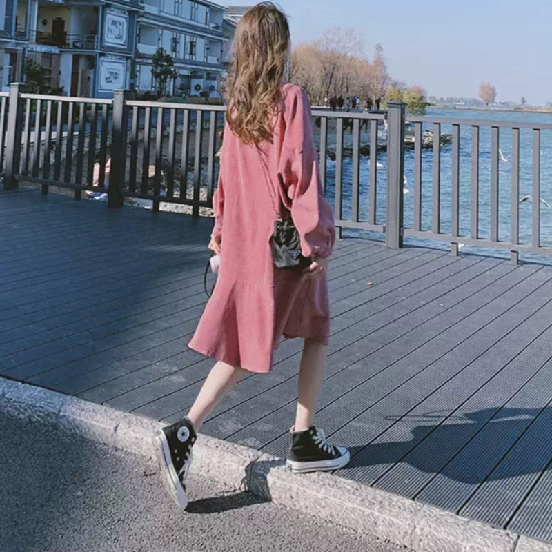 コーデュロイショート丈ワンピース