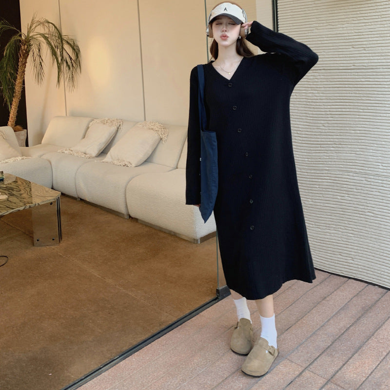 Vネックリラクシーロングニットワンピース(2colors)