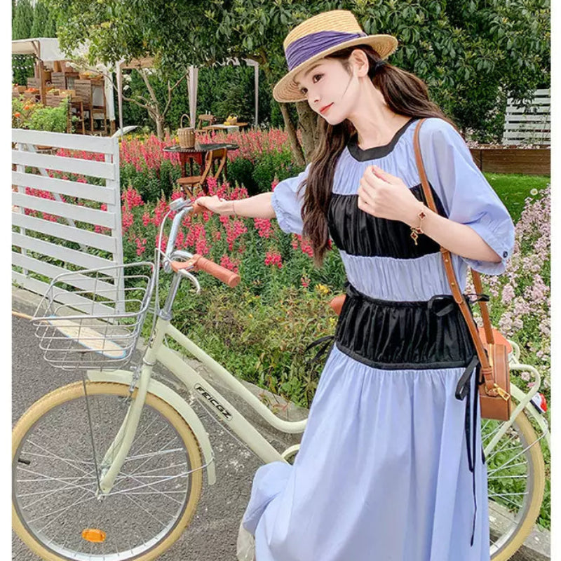 配色パッチワークワンピース