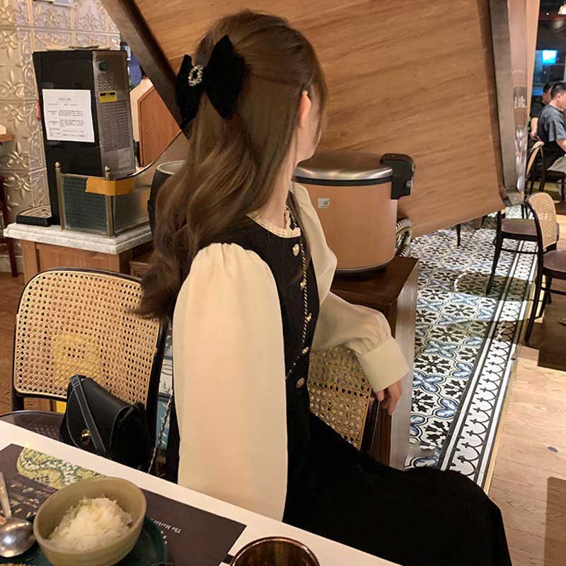 パフスリーブ切替ロングワンピース