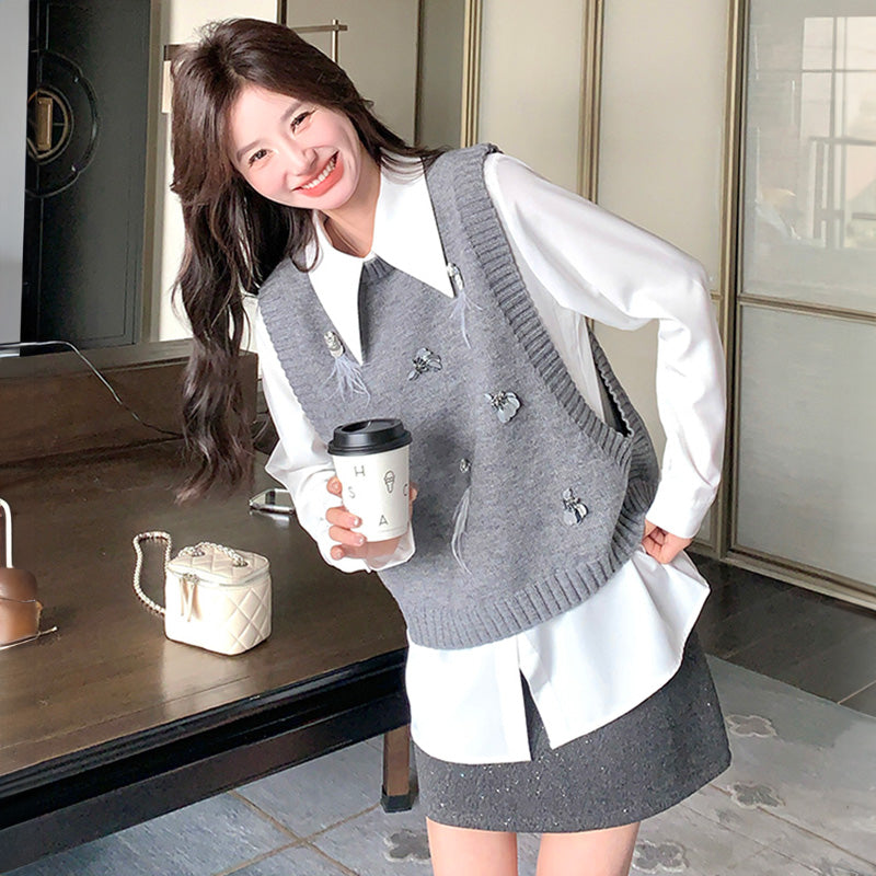 2way シャツ×ニットベストセット