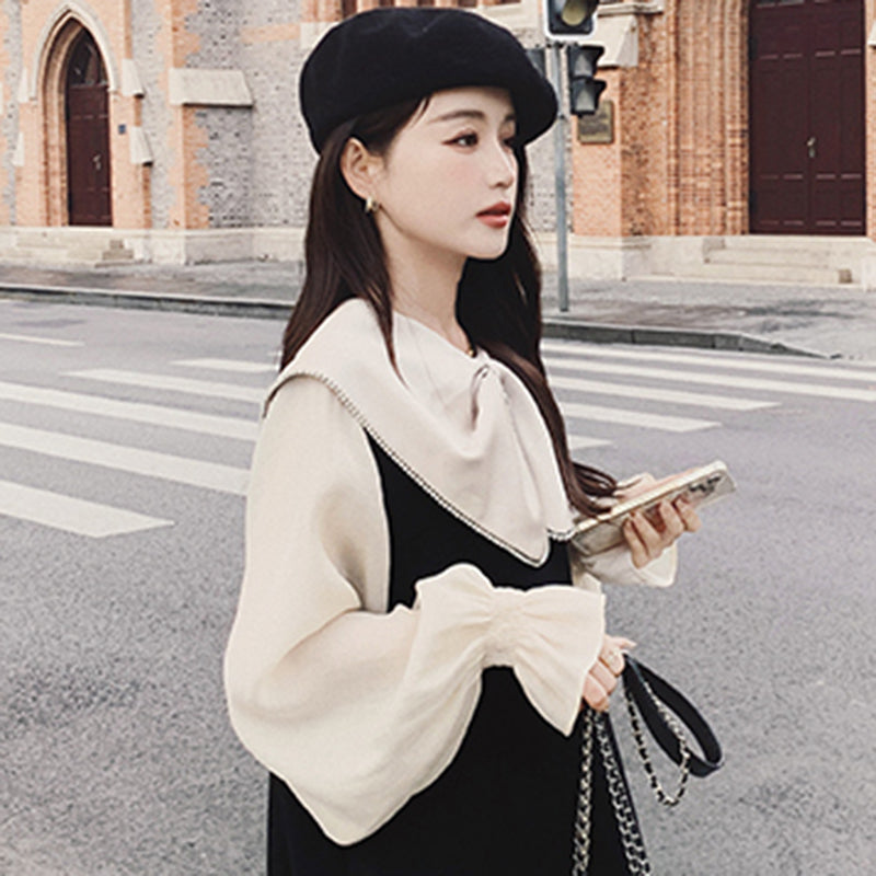 リボンディテールシアーパフスリーブワンピ