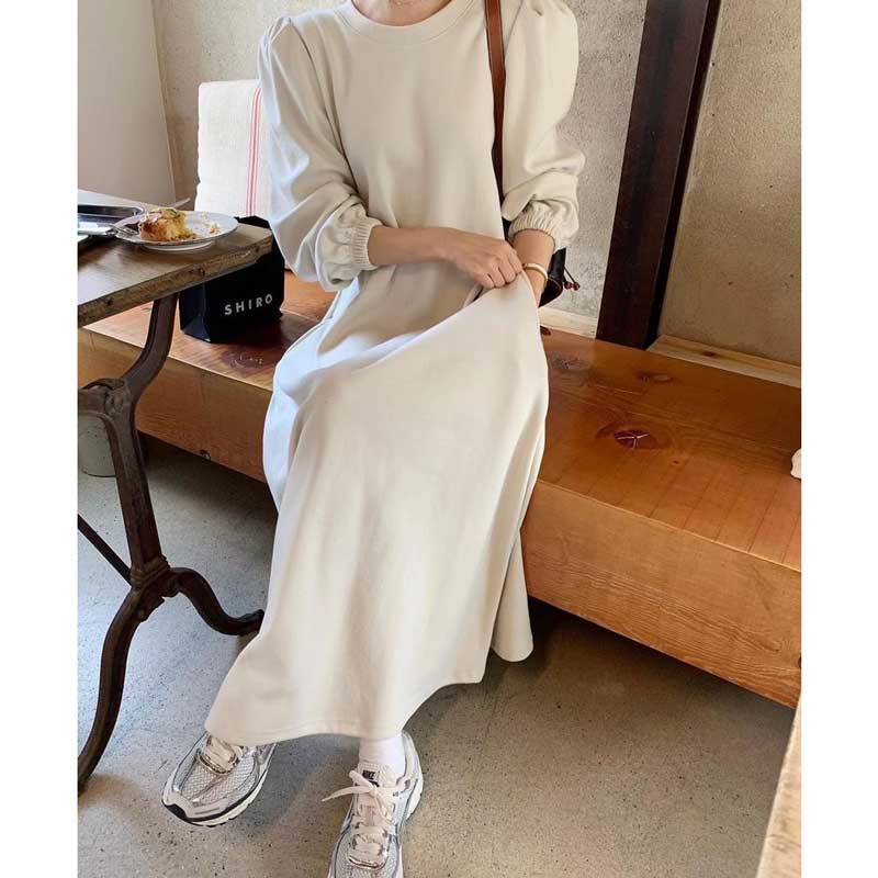 ボリューム袖Aラインワンピース(3colors)