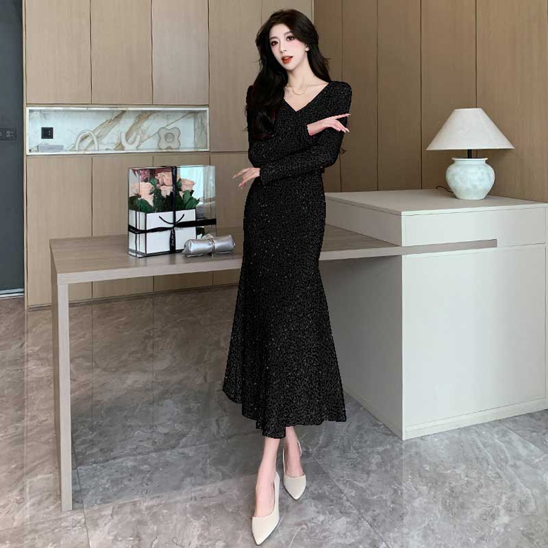 スパンコールフレアワンピース(5colors)