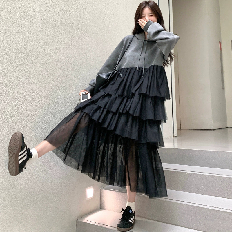 チュールドッキングパーカーワンピース