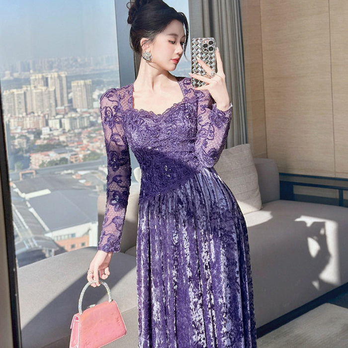 スクエアネック ベルベットドレス(2colors)