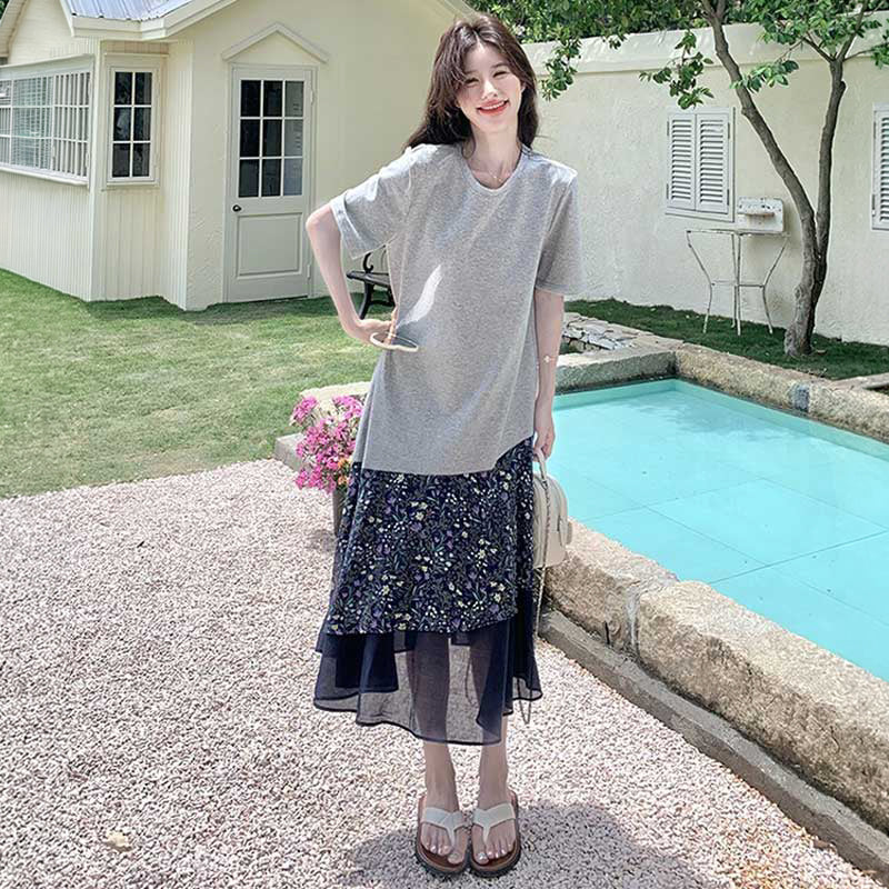 アシンメトリーパッチワークワンピース