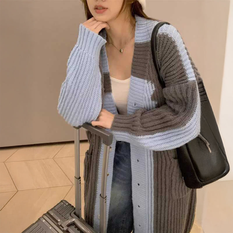 バイカラーニットコーディガン