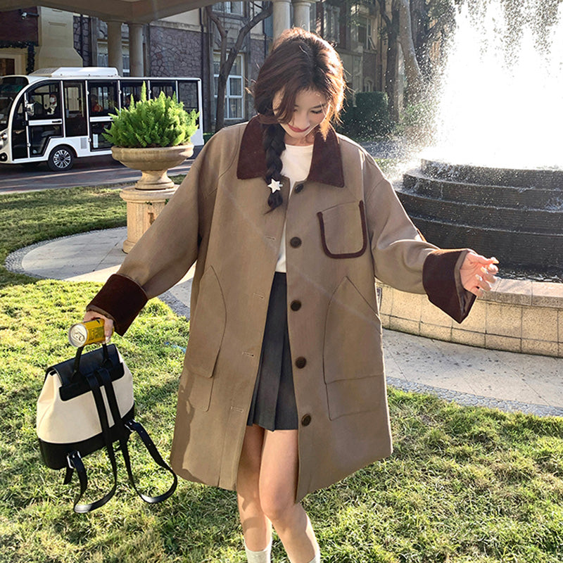 オーバーサイズバイカラーミディ丈トレンチコート