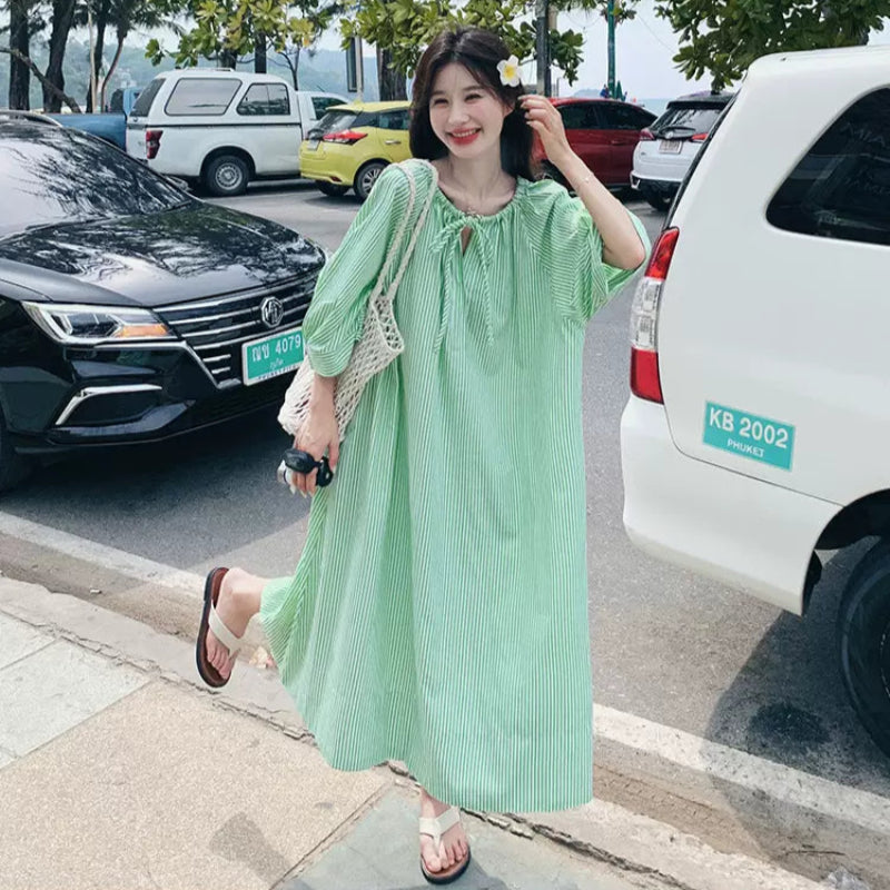 グリーンストライプシャツワンピース