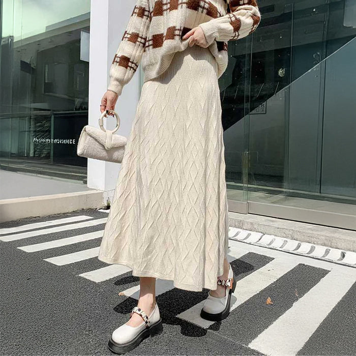 ジオメトリック柄フレアニットスカート(4colors)