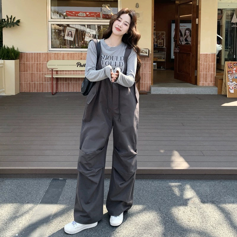 グレーパラシュートサロペットパンツ