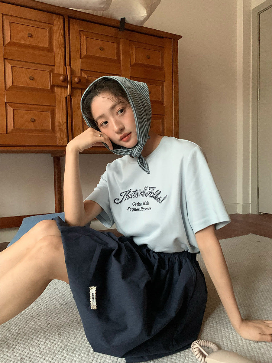 ショール付フロントロゴTシャツ(3colors)