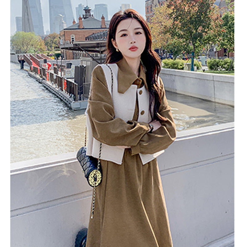 【即納】2WAYバイカラーベスト×ワンピースセット