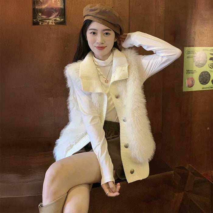 ファー切替ニットベスト(2colors)