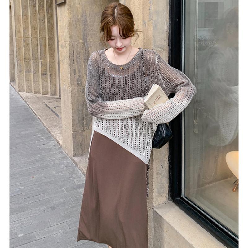 シースルーニット×キャミロングワンピース