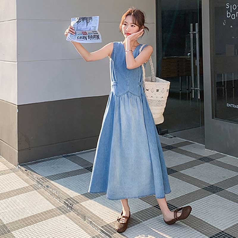 フェイクベストデニムワンピース