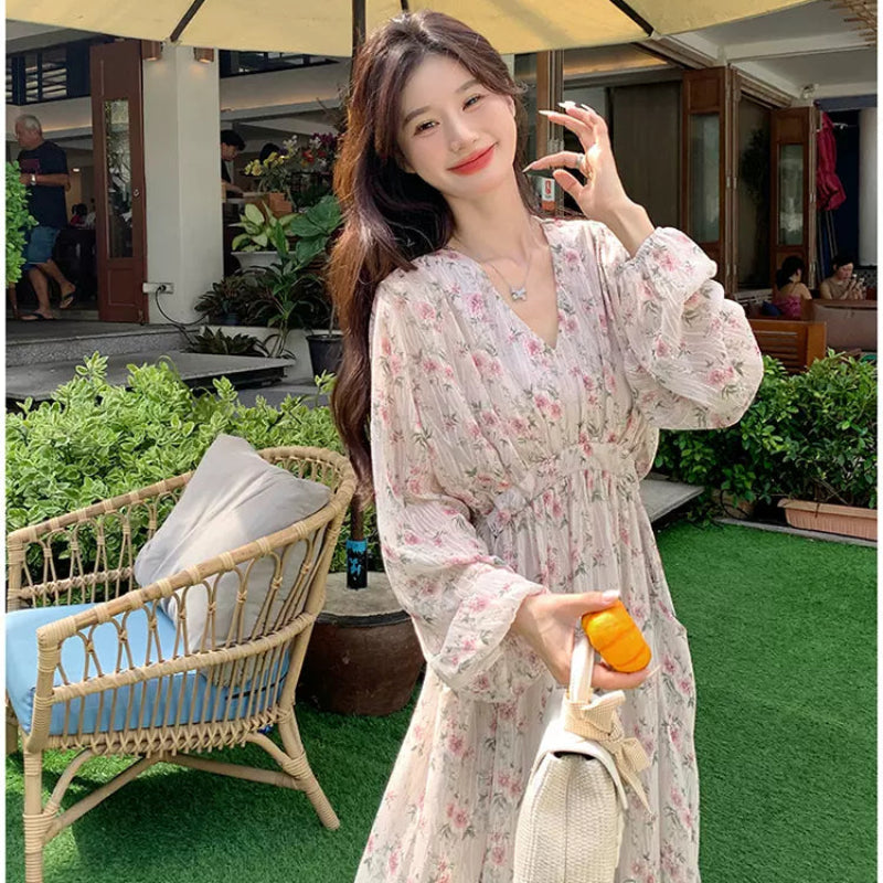 フローラルVネックワンピース(2colors)